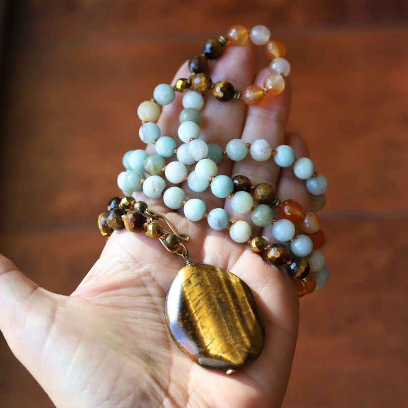 Amazonite and Carnelian Hand Knotted Mala Necklace *Final Sale*