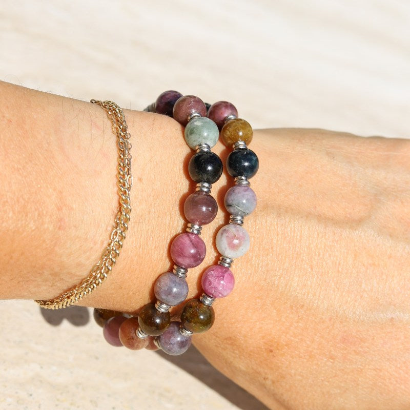 "Protection" Watermelon Tourmaline 27 Bead Wrist Mala Bracelet - PRESALE
