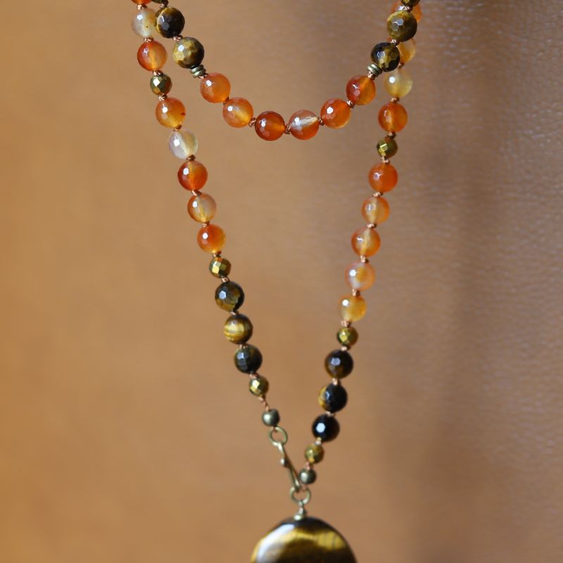 Amazonite and Carnelian Hand Knotted Mala Necklace *Final Sale*