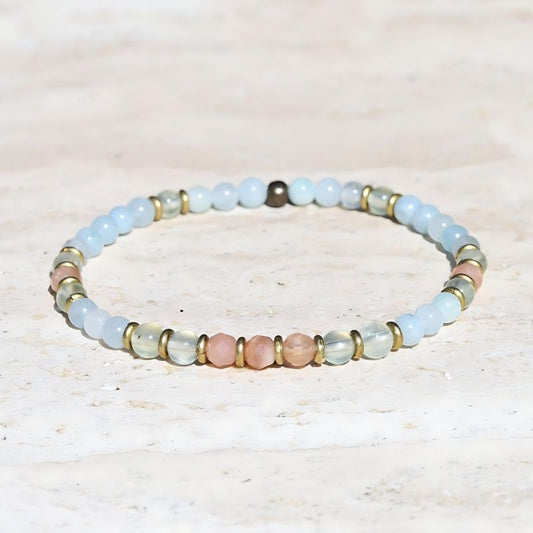 Aquamarine Sunstone and Prehnite Delicate Bracelet