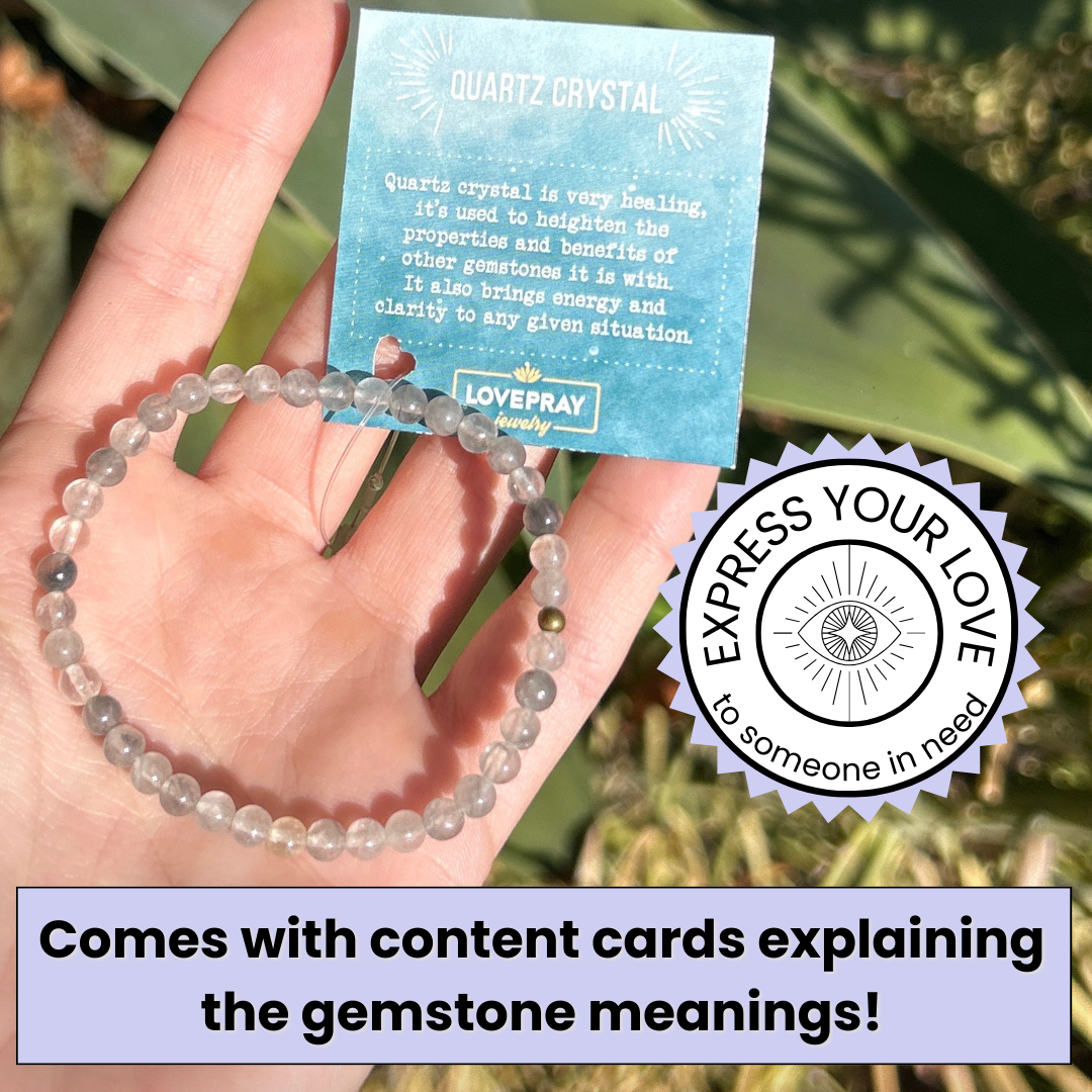 Genuine Cloudy Quartz Crystal delicate bracelet with meaning cards