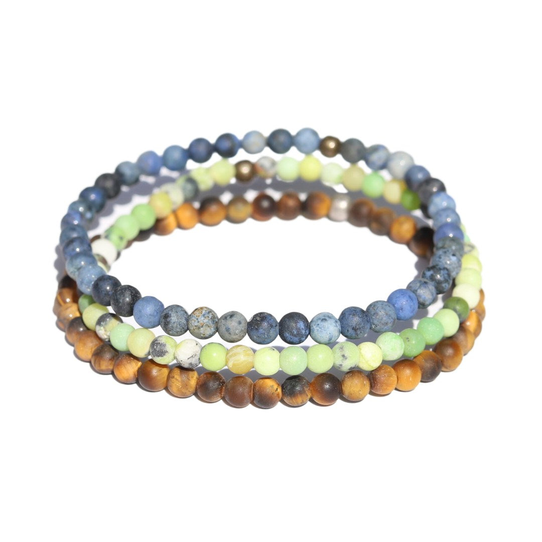 "Intuition" Dumortierite Chrysoprase & Tigers Eye Matte Bracelet Set