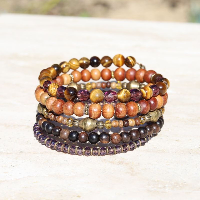 Tigers eye and Sandalwood Multilayer Bangle *Final Sale*