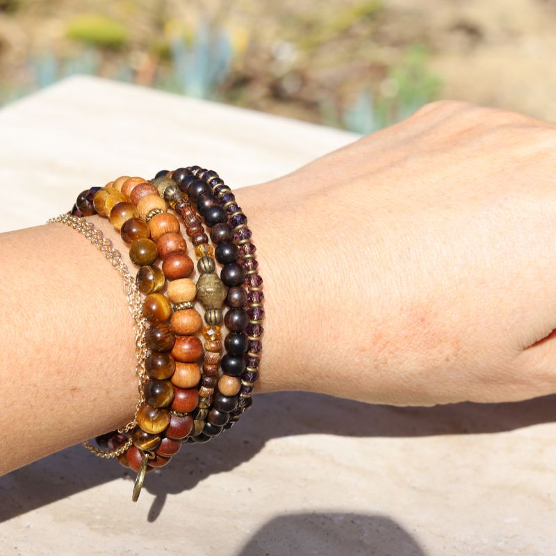 Tigers eye and Sandalwood Multilayer Bangle *Final Sale*