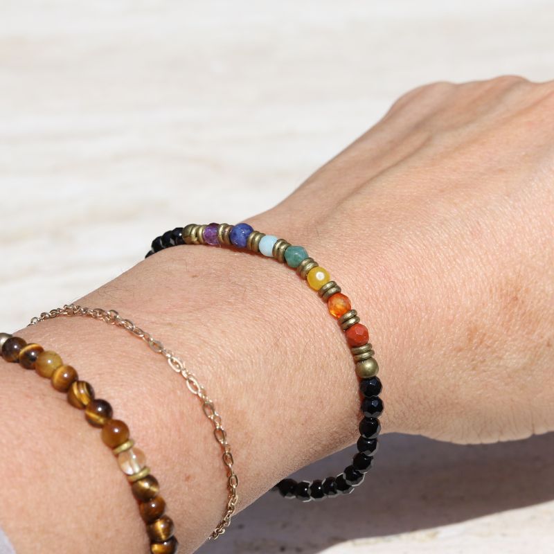 Onyx and Chakra Gemstones Bracelet *Final Sale*