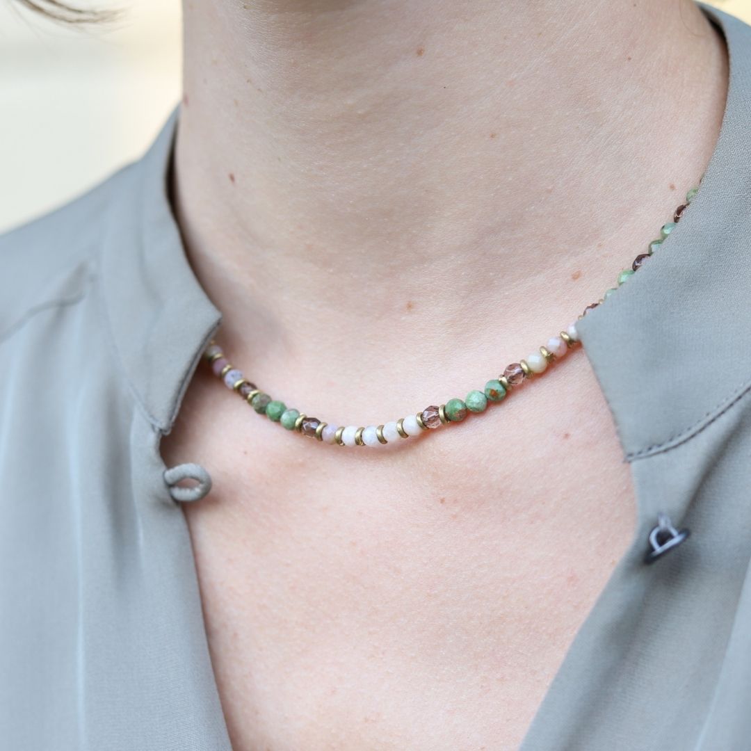 Green Opal and Smoky Quartz Delicate Necklace