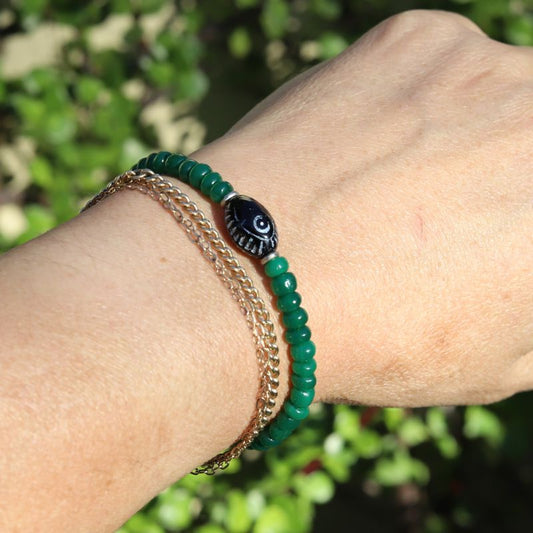 Green Vintage Glass Evil Eye Bracelet *Final Sale*
