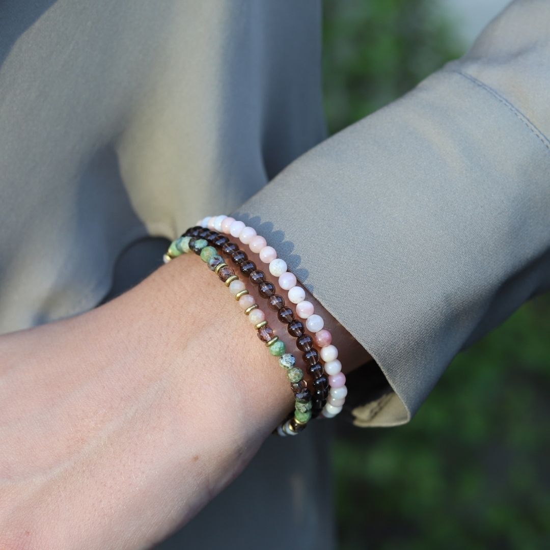 Green and Pink Opal Delicate Bracelet Set