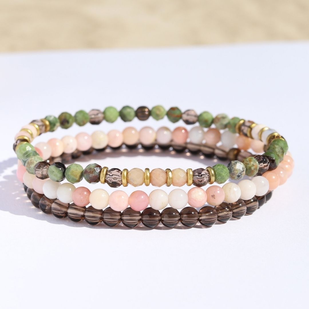 Green and Pink Opal Delicate Bracelet Set