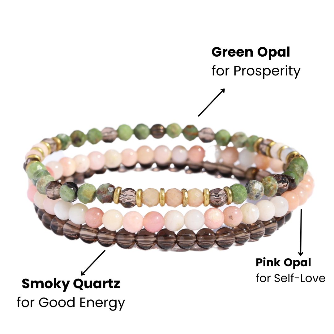 Green and Pink Opal Delicate Bracelet Set