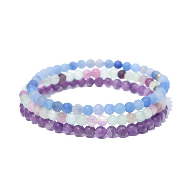 Fluorite Amethyst and Aventurine Delicate Beaded Bracelet Set