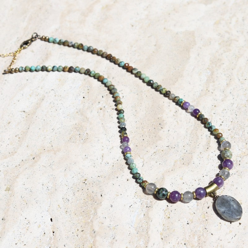 Labradorite & Turquoise Beaded Necklace *Final Sale*