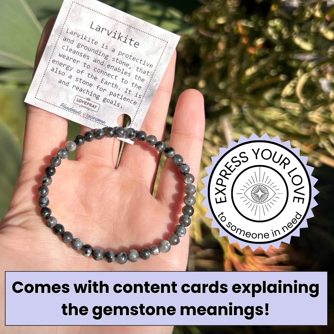 Genuine Larvikite delicate bracelet with meaning cards