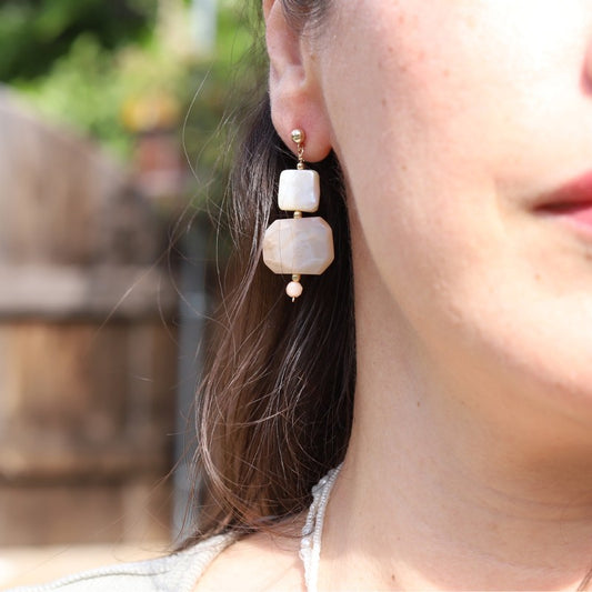 Pearl and Sunstone Earrings