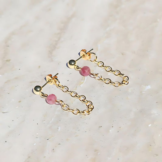 Pink tourmaline Chain earrings
