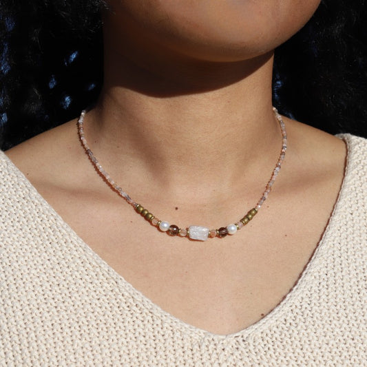 Raw Moonstone Vegan Pearl Necklace *Final Sale*