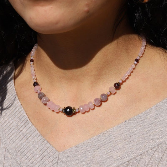 Rose Quartz & Garnet Beaded Necklace *Final Sale*