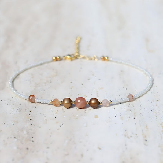 Sunstone and Pearl Anklet