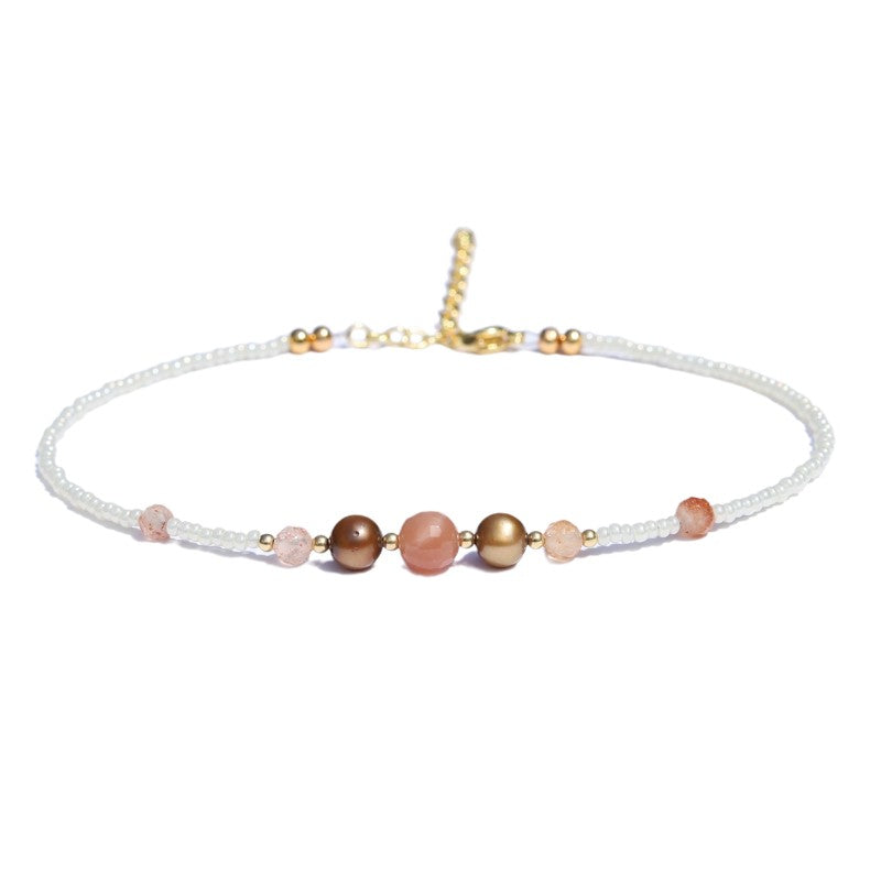 Sunstone and Pearl Anklet