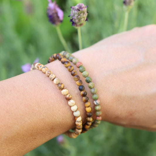 "Nurture" Matte Unakite Jasper & Tigers Eye Bracelet Set