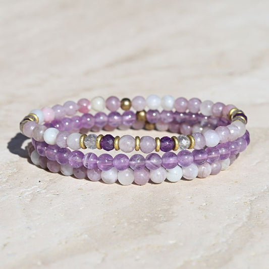 Lepidolite Amethyst and Labradorite Delicate Bracelet Set