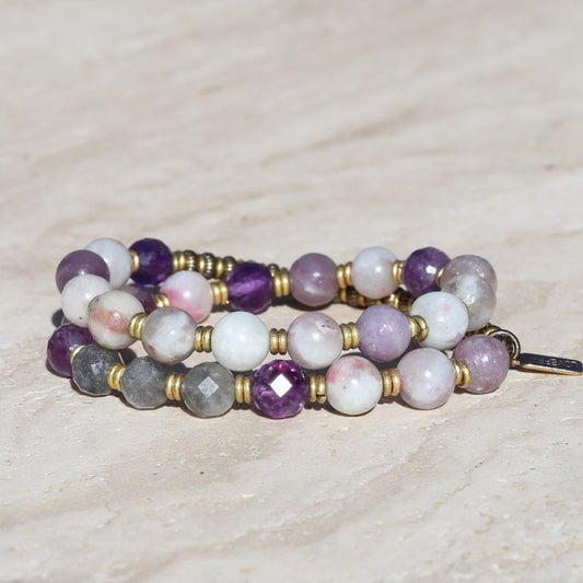 Lepidolite Amethyst and Labradorite Mala Bracelet