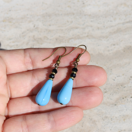 Vintage Glass Blue & Black Earrings *Final Sale*