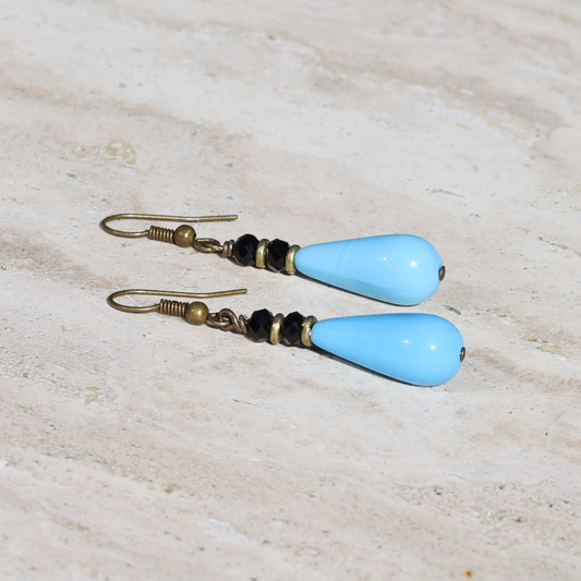 Vintage Glass Blue & Black Earrings *Final Sale*