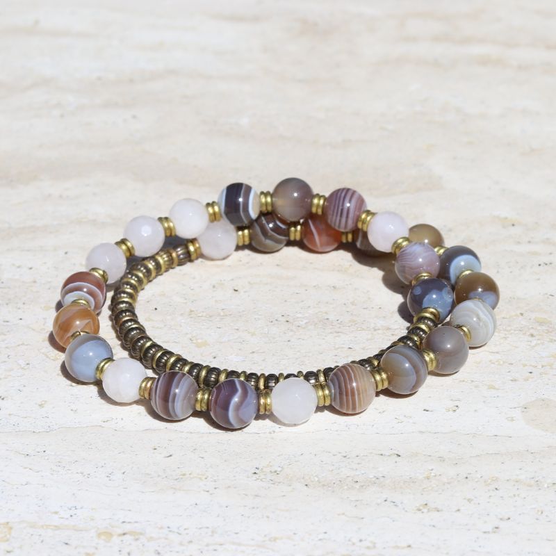 Botswana and Pink Quartz Wrist Mala Bracelet *Final Sale*