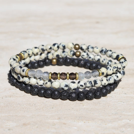 dalmatian jasper and lava bracelet set