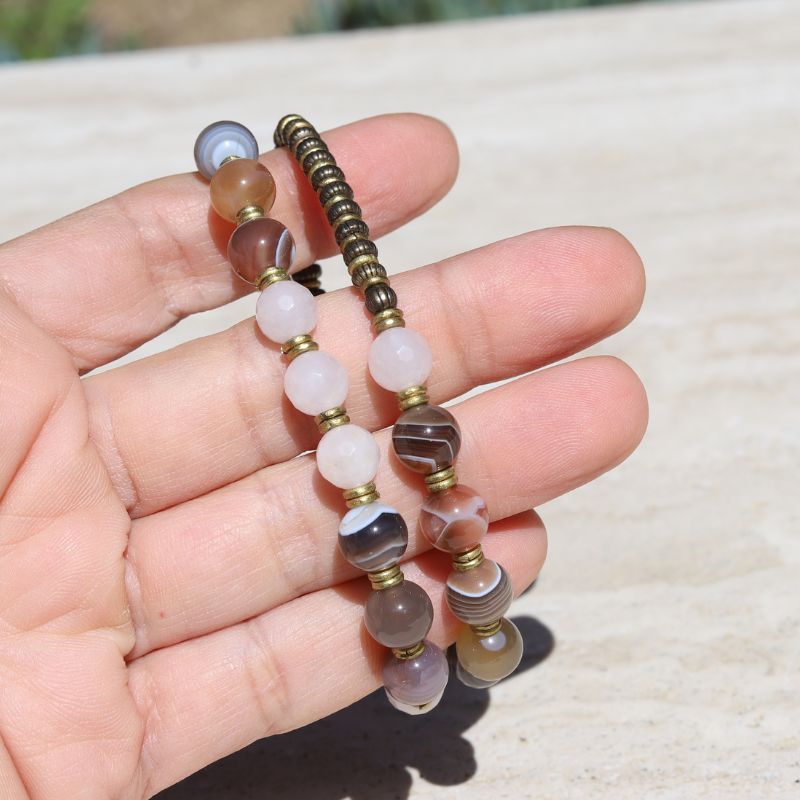 Botswana and Pink Quartz Wrist Mala Bracelet *Final Sale*
