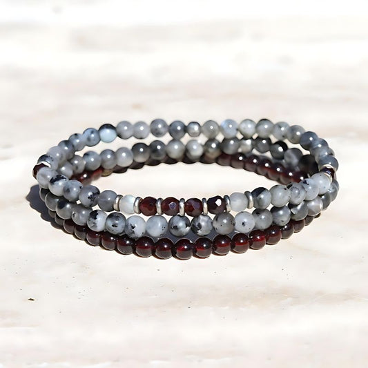 larvikite and garnet bracelet set