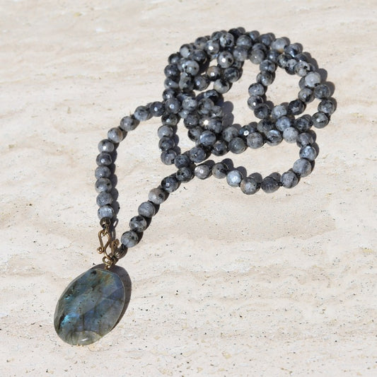 Larvikite Hand Knotted Mala Necklace *Final Sale*