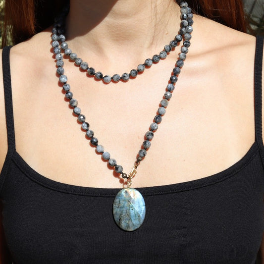 Larvikite Hand Knotted Mala Necklace *Final Sale*