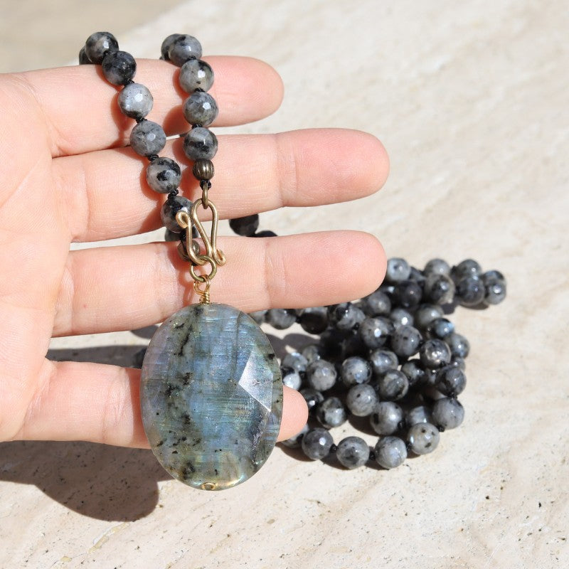Larvikite Hand Knotted Mala Necklace *Final Sale*