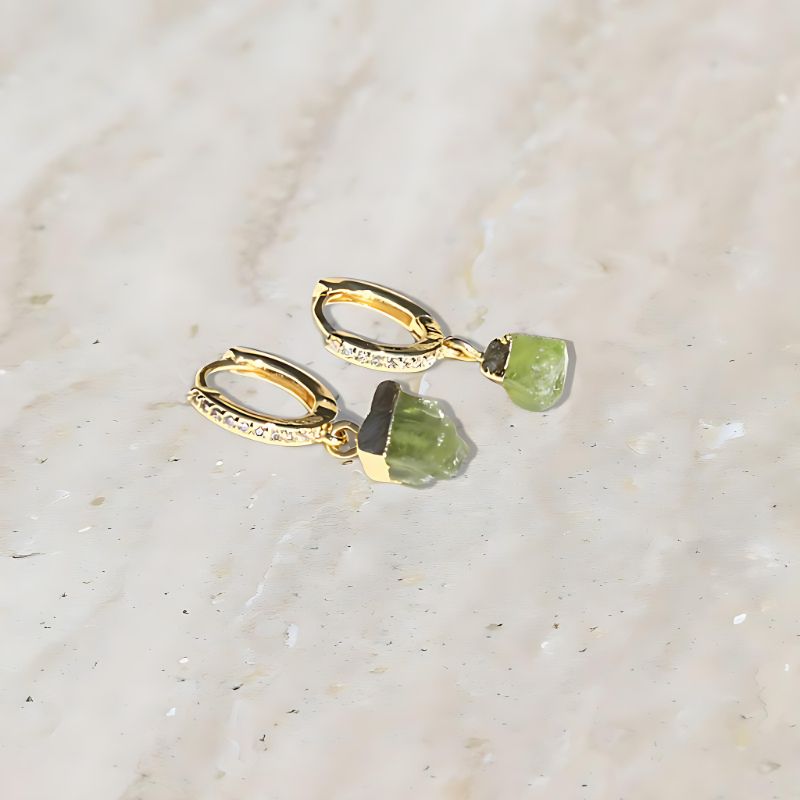 raw peridot earrings