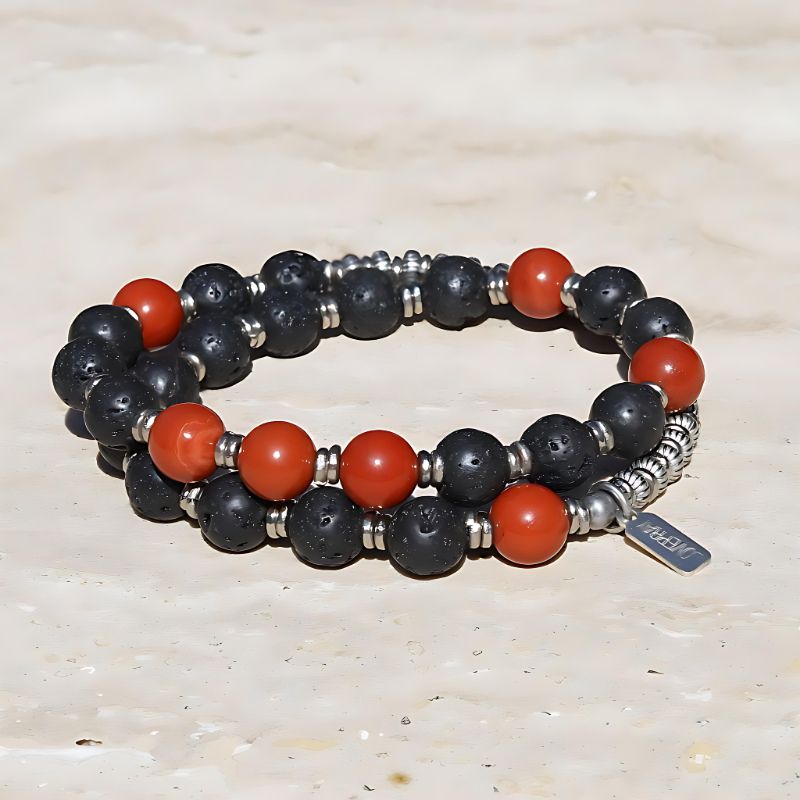 red jasper and lava mens bracelet
