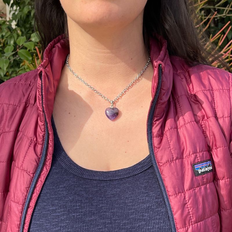 Amethyst gemstone heart necklace chain