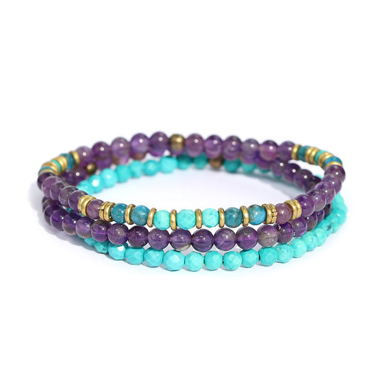 Amethyst and Apatite Delicate Beaded Bracelet Set