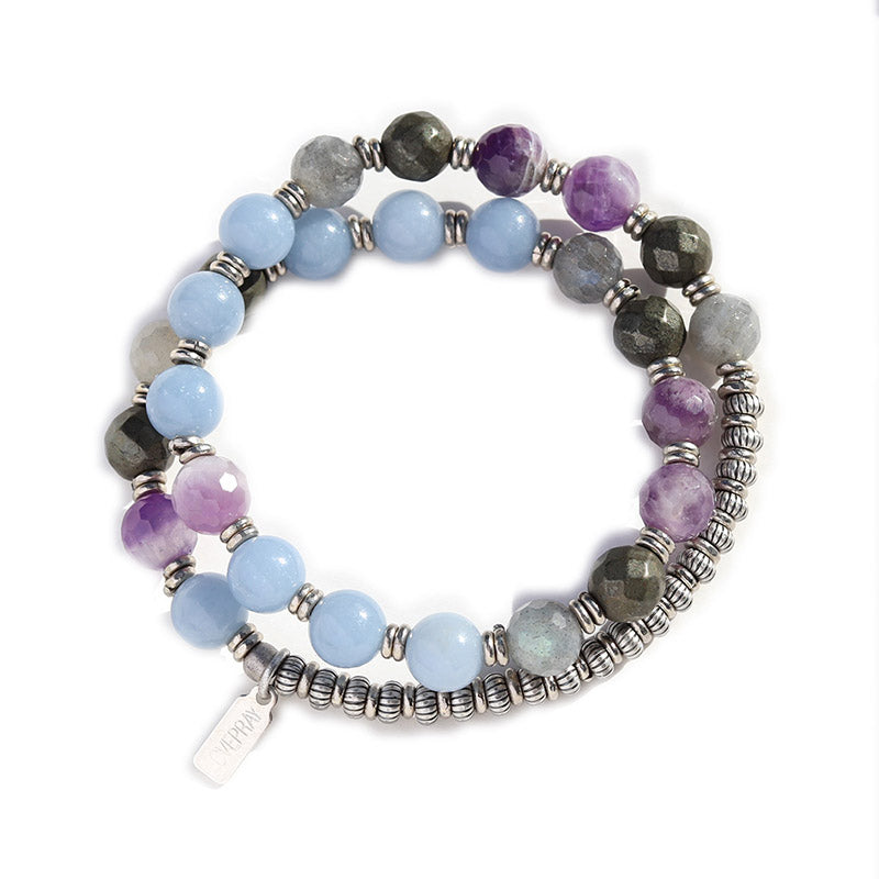 Aquarius Stones - Angelite and Amethyst Wrist Mala Bracelet