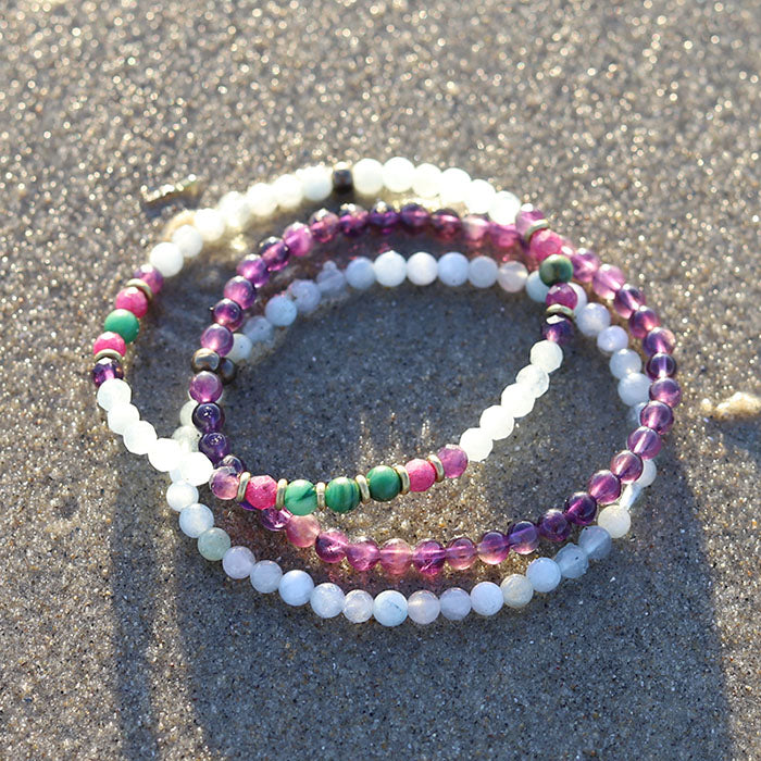 Aquamarine, Jade and Ruby Bracelet Set