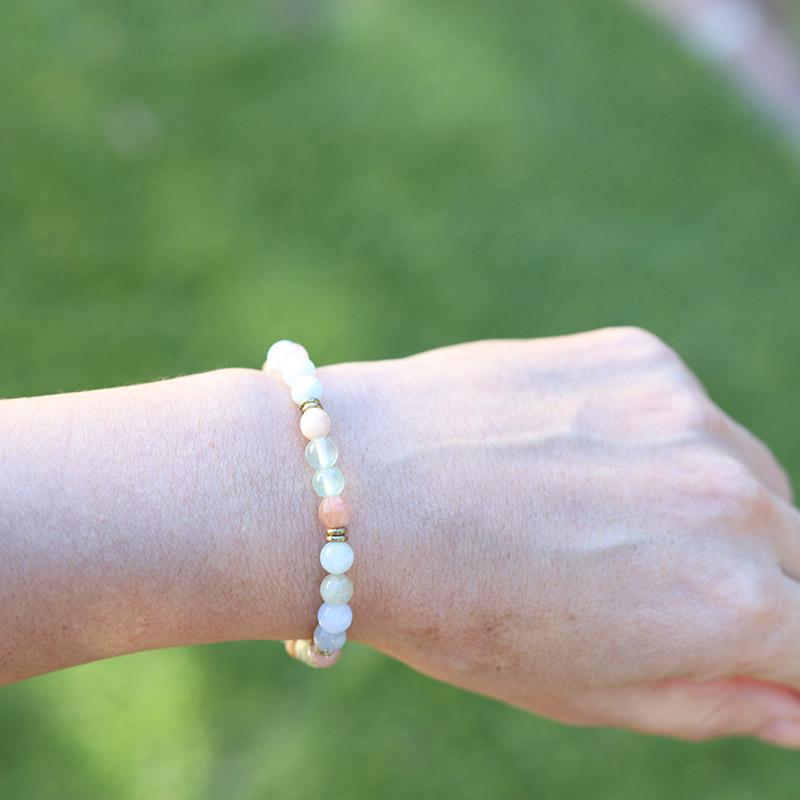 Aquamarine Sunstone and Prehnite Bracelet