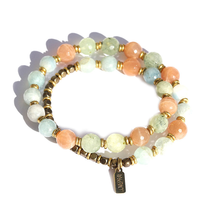 Aquamarine and Sunstone Mala Bracelet