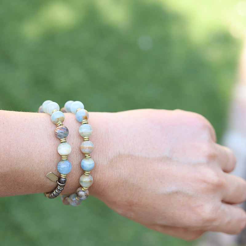 "Empathy and Intuition" Lemurian Aquatine Mala Bracelet