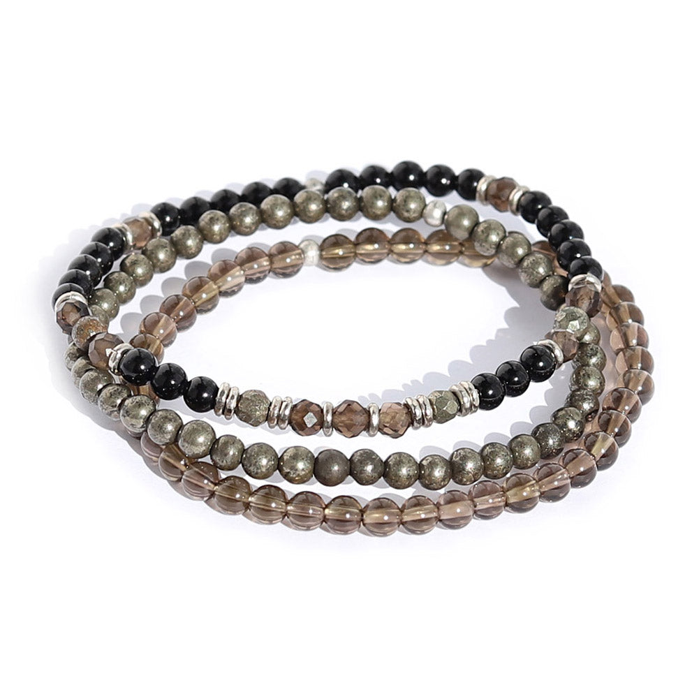 Black Tourmaline and Smoky Quartz Beaded Bracelet Set