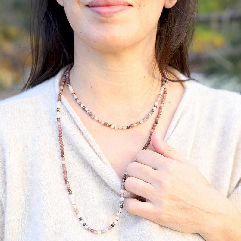 Botswana Agate Rose Quartz and Purple Aventurine Delicate Necklaces