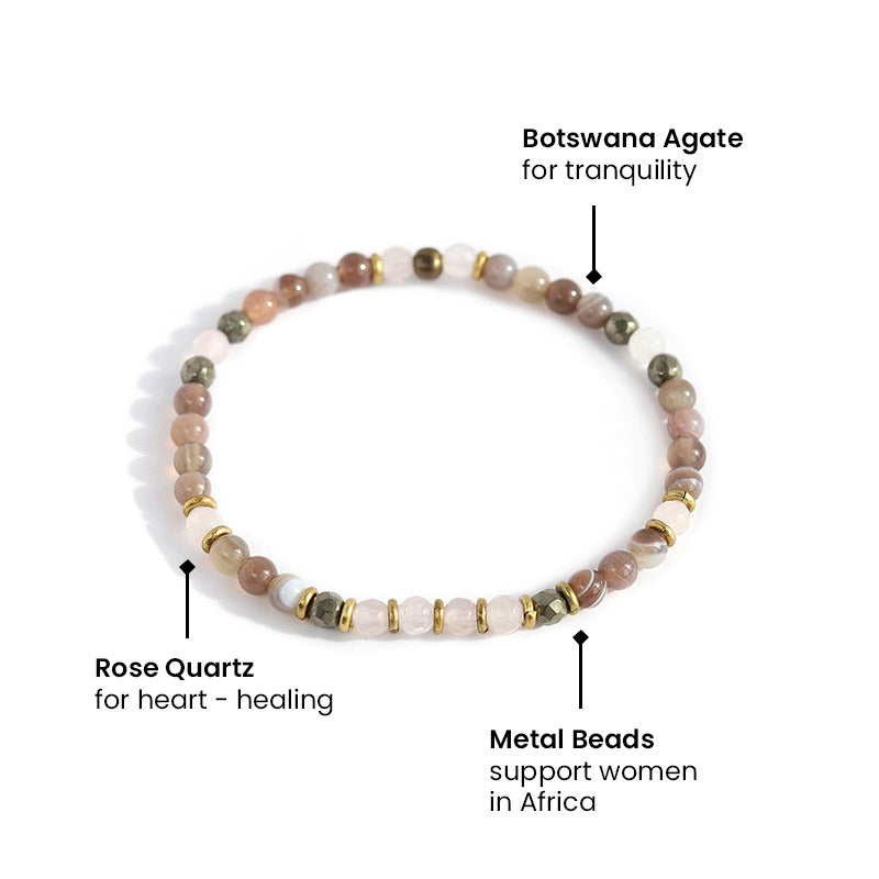 "Earth Mother" Bostwana Agate and Rose Quartz Delicate Bracelet