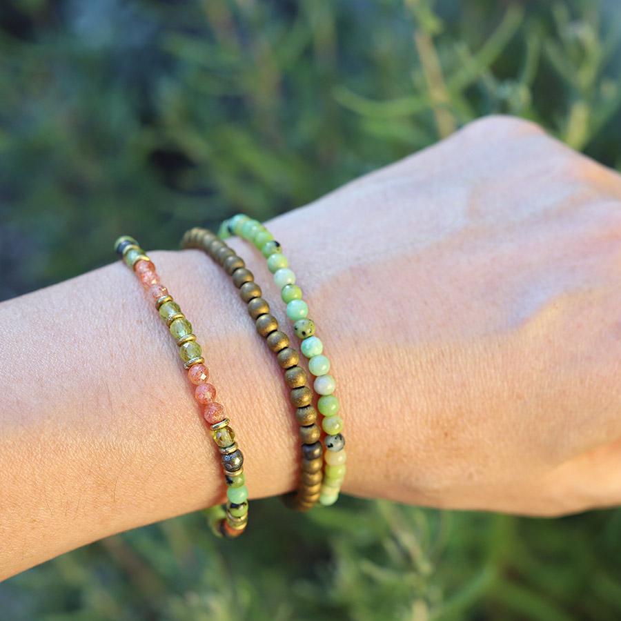 Chrysoprase and Peridot Delicate Bracelet Stack