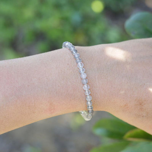 Woman wearing dainty Cloudy Quartz bracelet