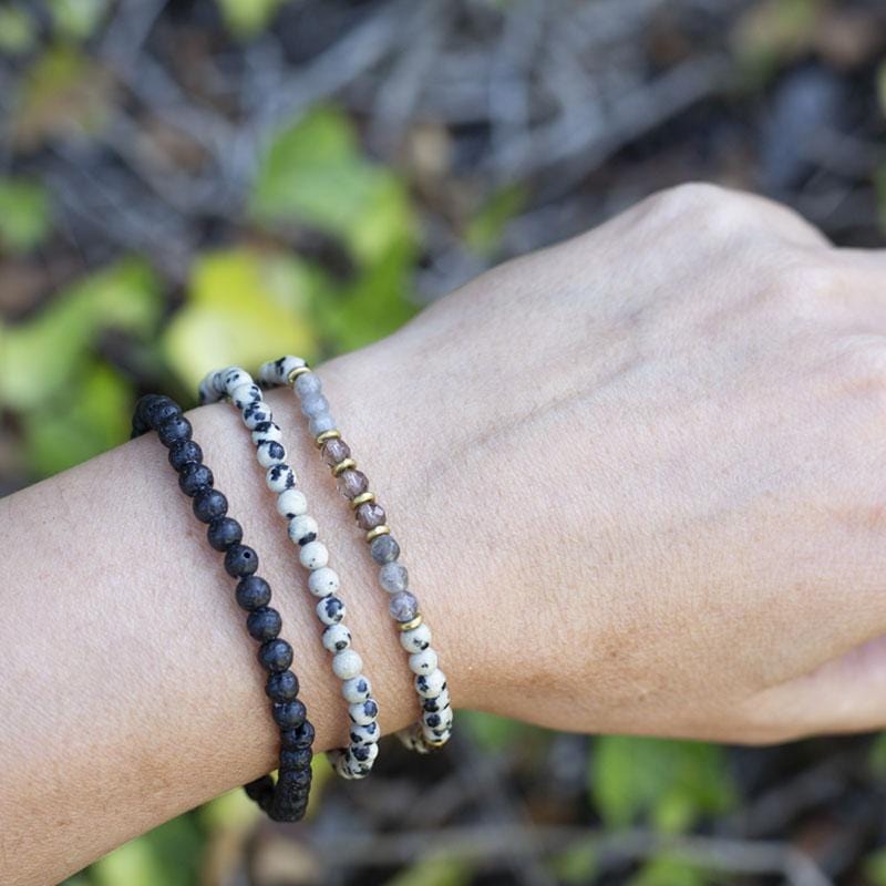 Dalmatian Jasper and Smoky Quartz Bracelet set on hand model